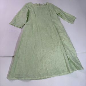 Elementree Midi Dress Womens Large Green LInen 3/4 Sleeve Comfort Shift Tunic